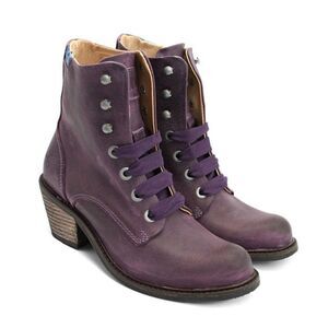 John Fluevog Nuni Discontinued Purple Distressed Lace‎ Up Leather Boots S…